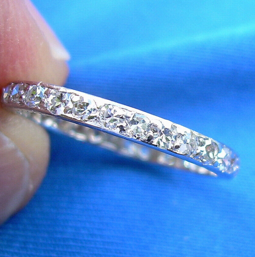 Original EARTH MINED DIAMOND Wedding Band Deco PLATINUM Eternity Ring Size 6.25