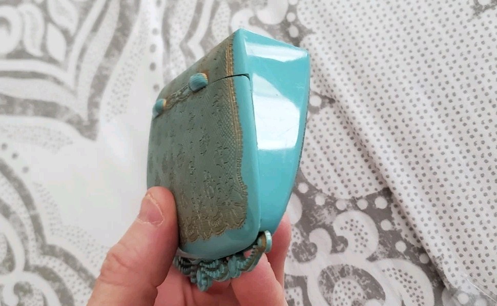 Scarce Vintage Kreisler “Golden Fantasy” Turquoise Ornate Jewelry Box