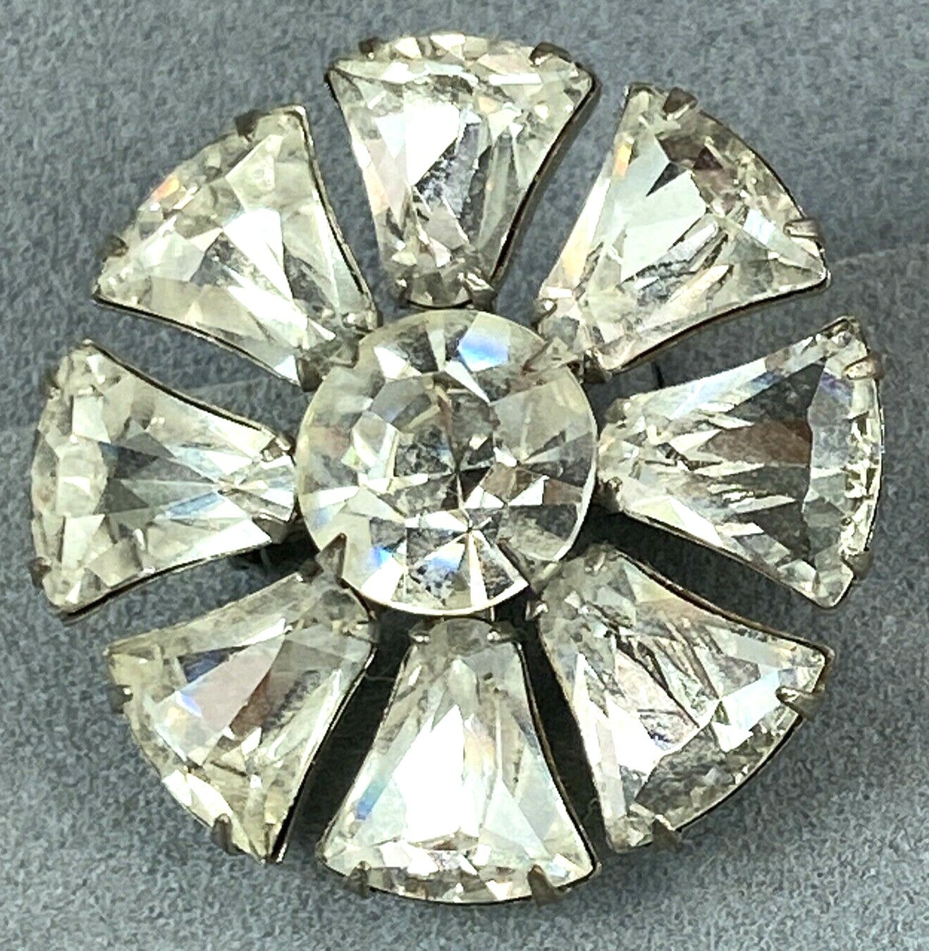 Vintage Pin Brooch Prong-Set Rare Fancy Cut Crystal Rhinestone Glass Flower
