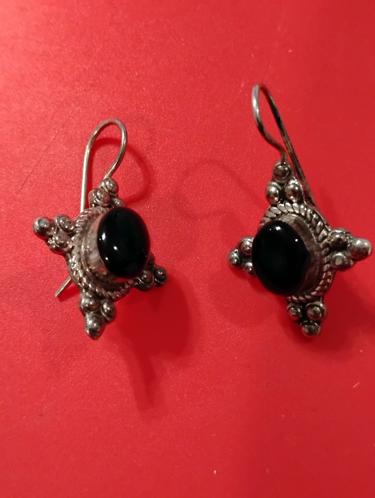 Vintage Earrings Black Onyx Sterling Silver Bali Style 1″