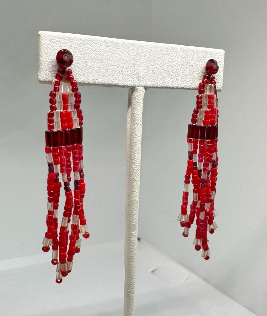 Vikki Carr Estate Red Bead Earrings Certificate Of Authenticity Dangle 2.75 Inch