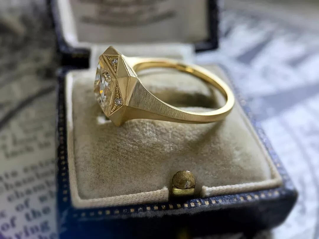 Art Deco Style 2Ct Princess Cut Lab Created Diamond 14K Gold FN Engagement Ring