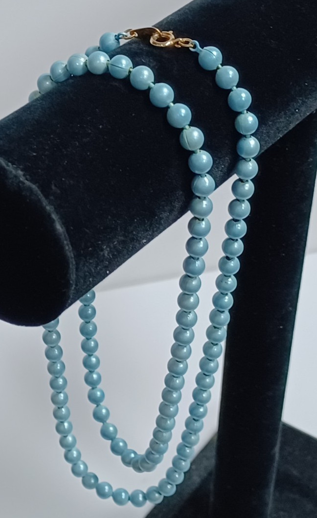 Robin Egg Blue Beaded Necklace 6mm Single Strand 30 inch