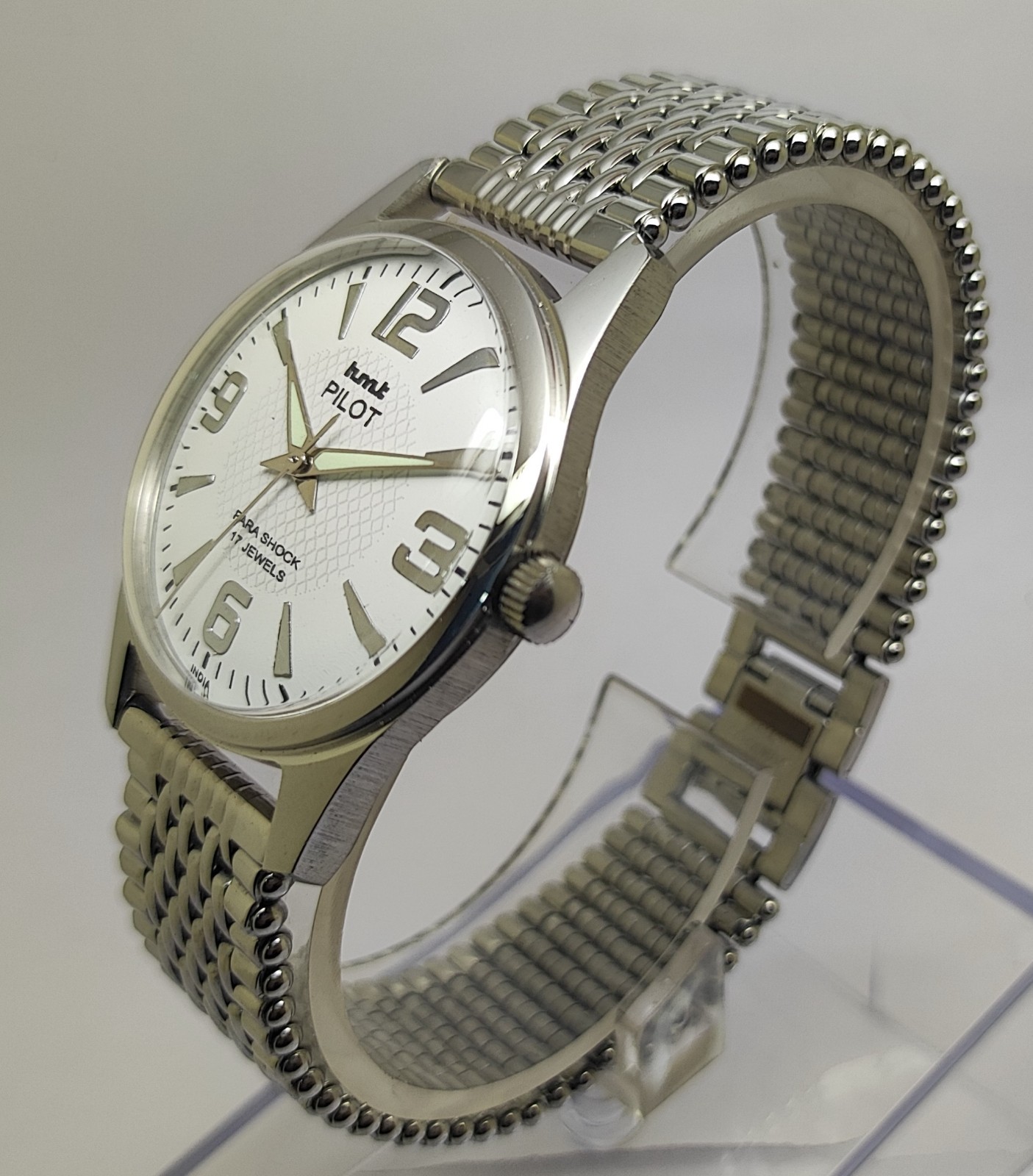 HMT Pilot Mechanical Hand Wound Watch White Dial Vintage Men’s Wristwatch