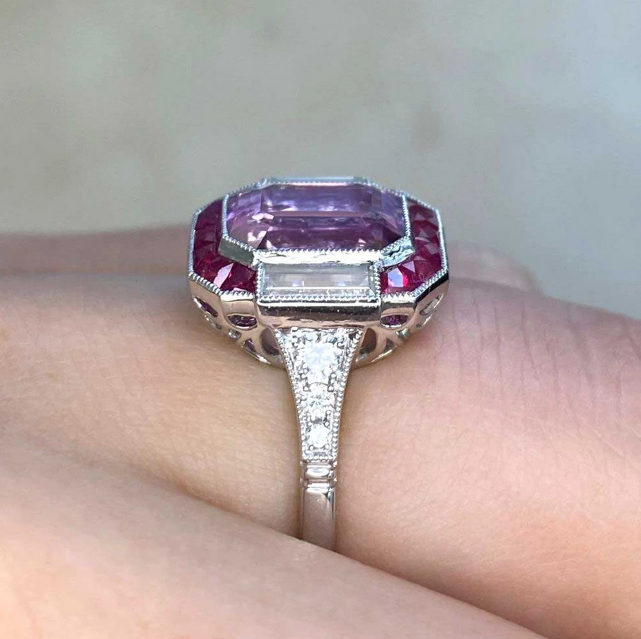 4.0Ct Emerald Cut Lab-Created Diamond & Ruby Halo Engagement Ring In 925 Silver