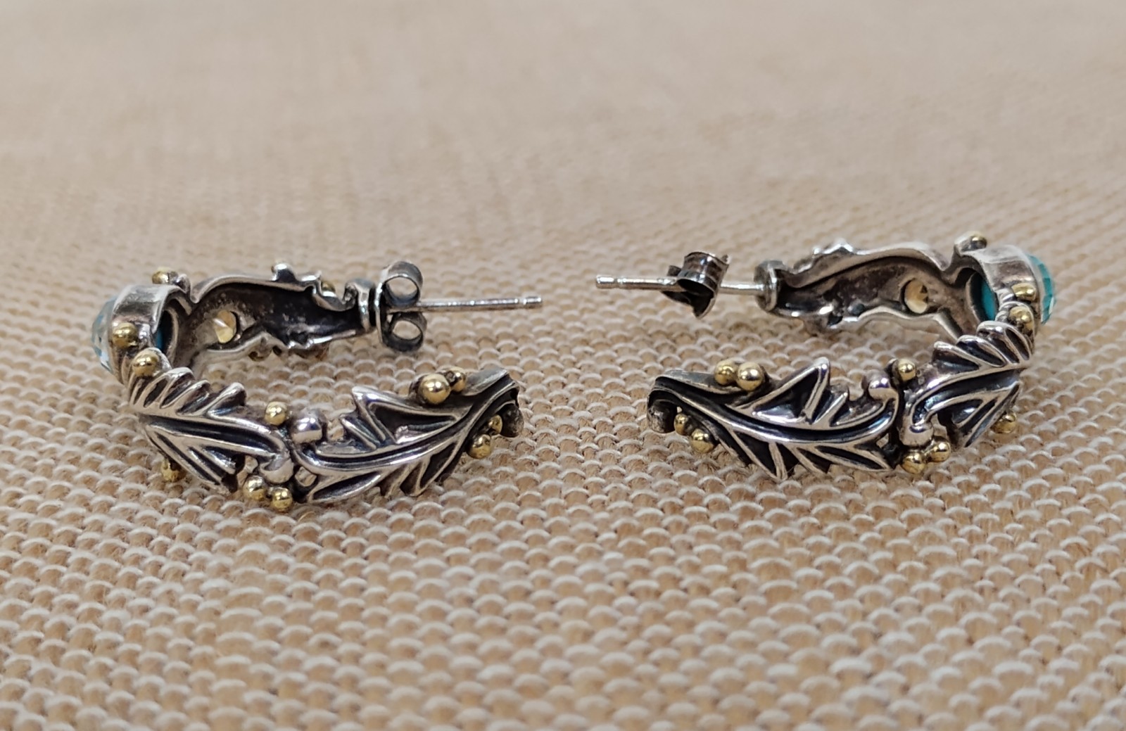 Rare Echo of the Dreamer Sterling Silver Bronze Turquoise Citrine Hoop Earrings