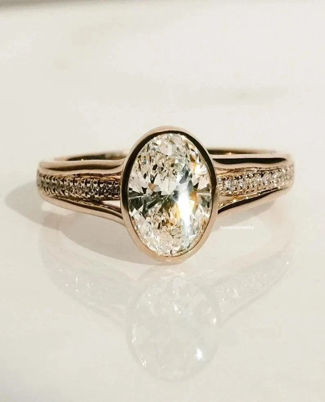 2.50TCW Vintage Oval Solitaire Moissanite Engagement Ring 18k Yellow Gold Plated