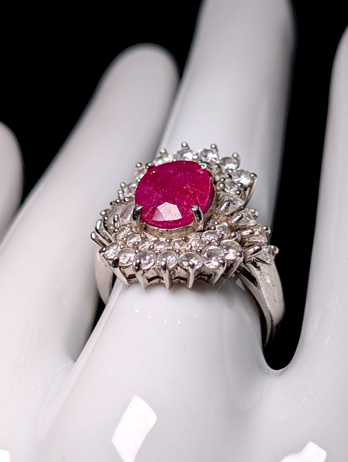 Vintage Art Deco Inspired Earth Mined Genuine Ruby Solitaire and Simulated Diamo