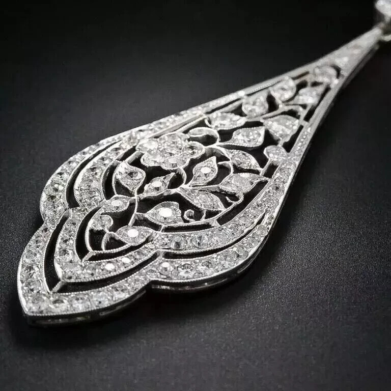 Art Deco Style Round Cut Lab Created Diamond Wedding 14K White Gold FN Pendant