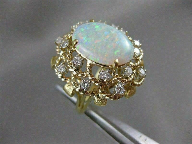 ANTIQUE 3.40CTW DIAMOND FIERY OPAL 14K YELLOW GOLD FILIGREE COCKTAIL RING #2301