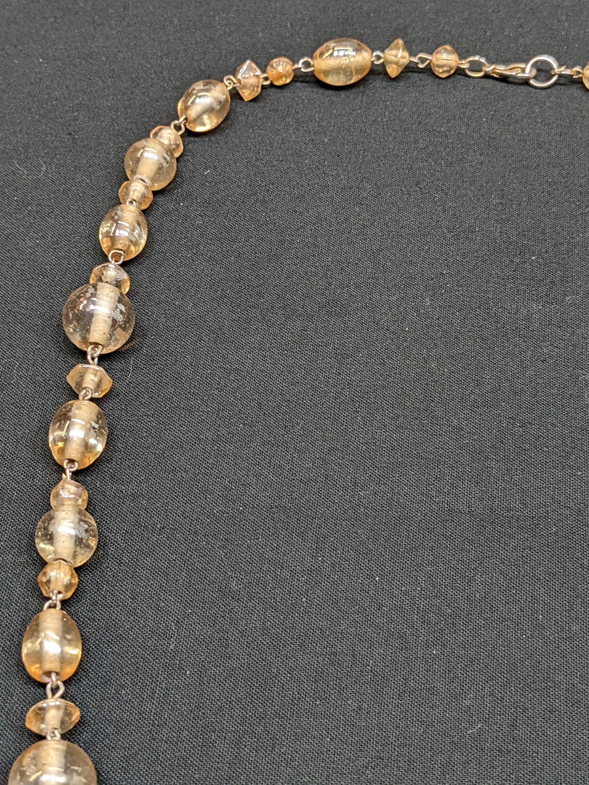 Vintage Champagne Glass Bead Necklace Chunky 70s 80s Gold Tone Long Retro ~34″