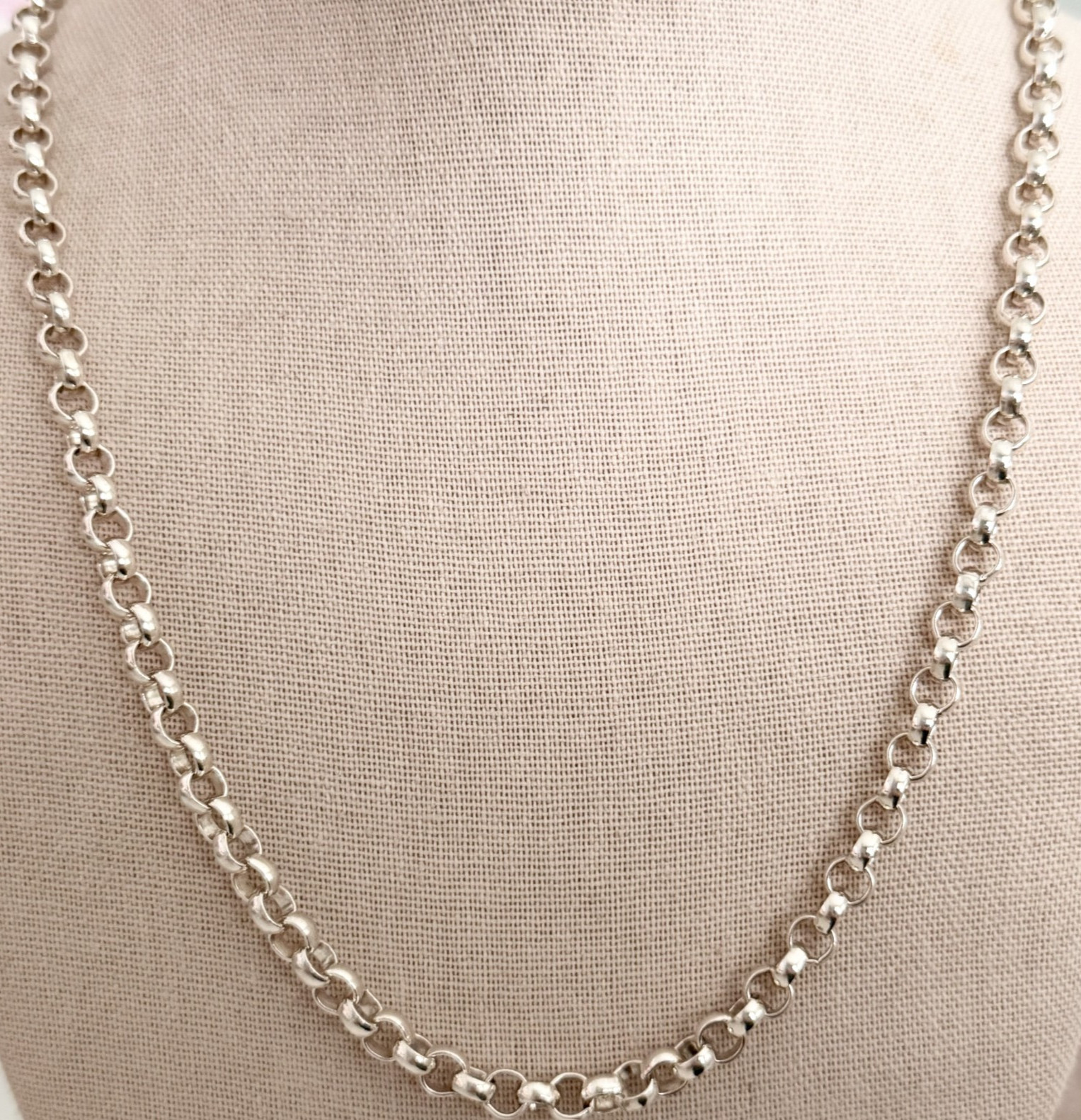 925 Sterling Silver 6MM Round Rolo Link Heavy Chain Necklace 24″