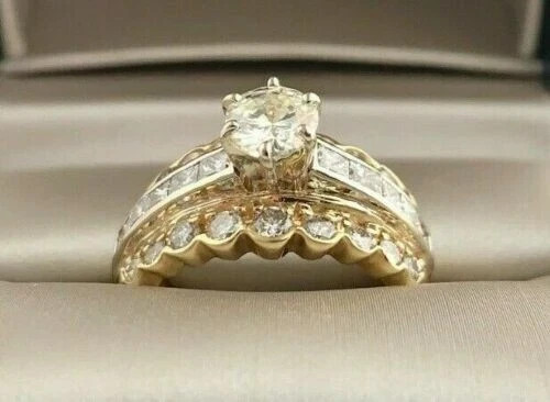 3.15Ct Art Deco Style Round Lab Created Diamond Wedding 14K Yellow Gold FN Ring