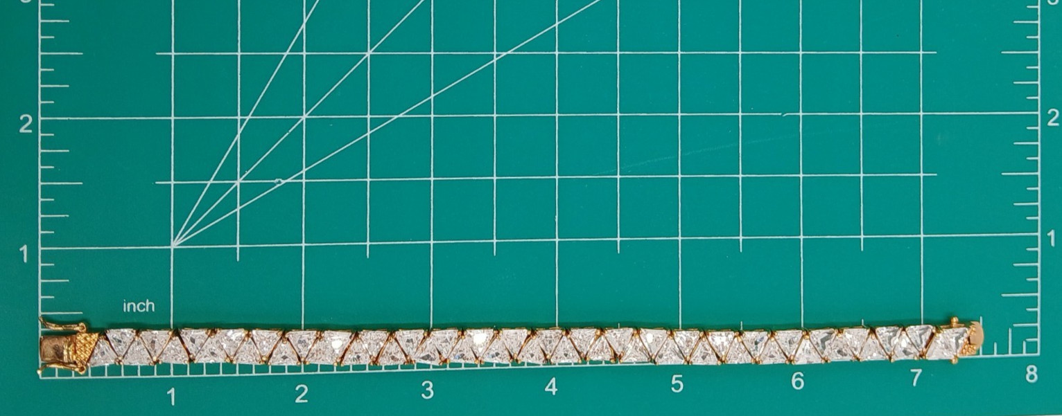 VTG 925 GL Trillion Cut Tennis Bracelet 7in Sterling Silver Vermeil 25gtw CZ