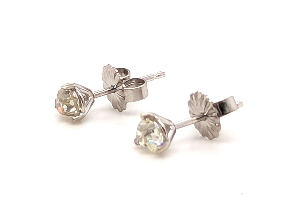 Victorian Mined Fancy Light Green Old Mine Cushion Diamond Stud Earrings 0.53ct