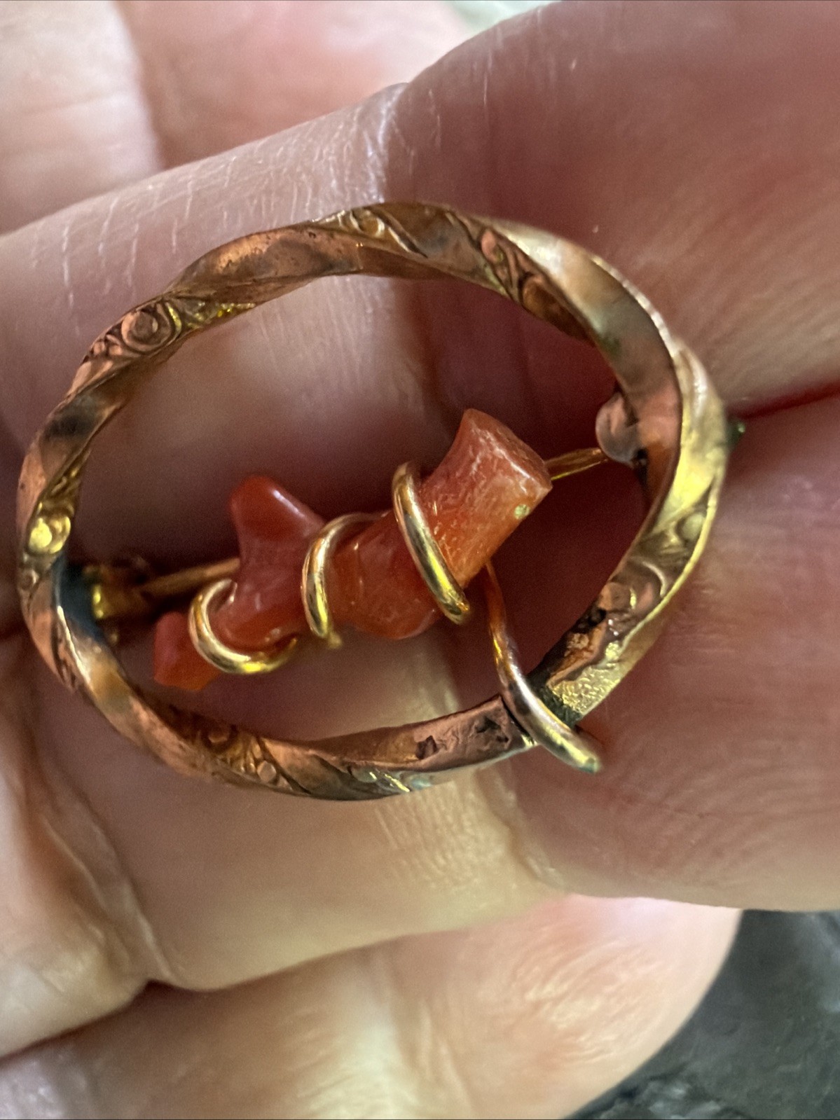 Vintage Rosy Gold Fill Coral Branch Interwoven Scroll Work On Metal