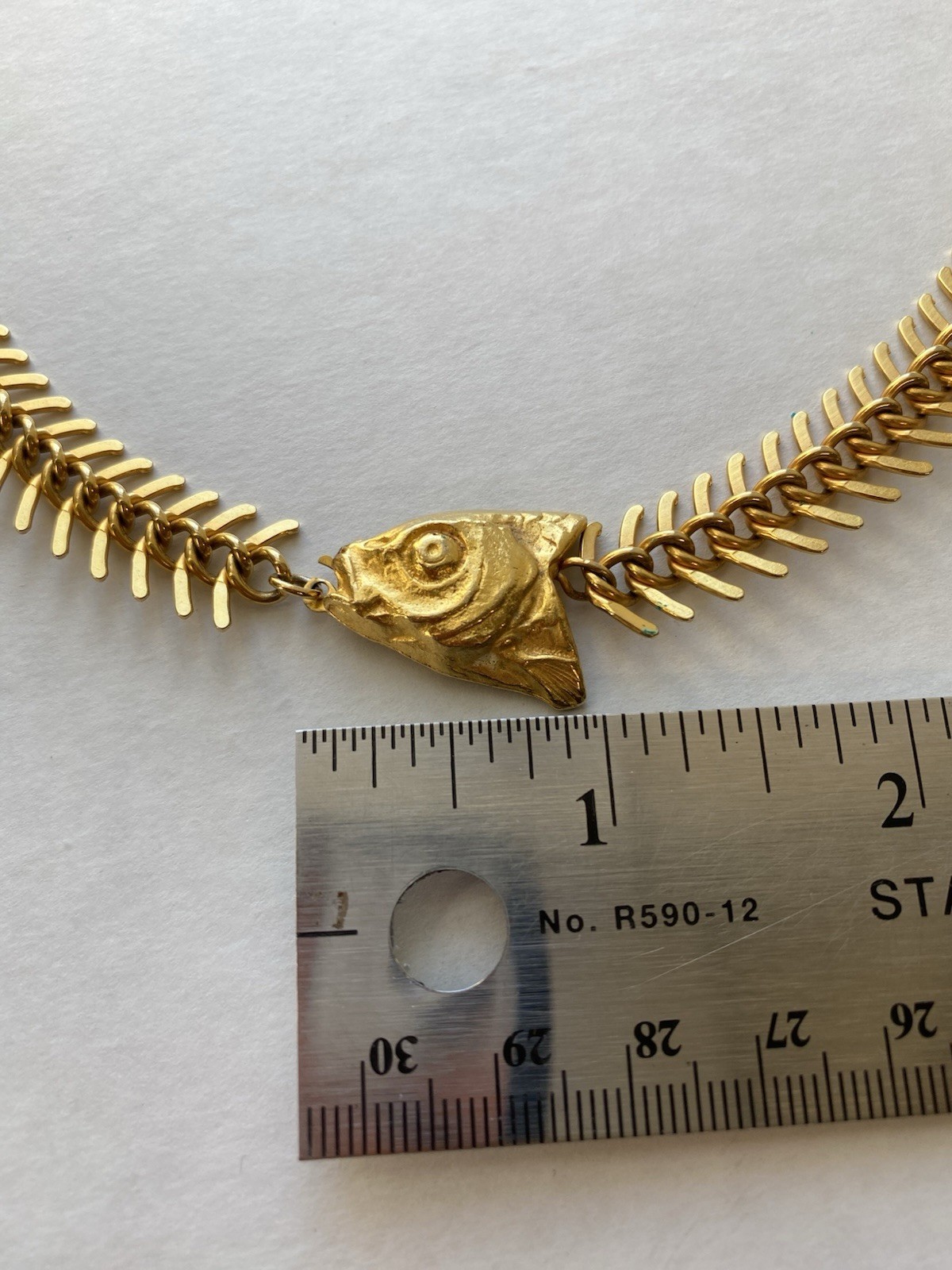 Vtg MDM Maison De Mode Fish Bone FishHead Necklace Gold Tone 16” Mermaidcore