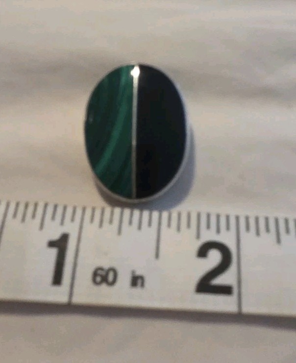 Vintage Mexico Sterling Silver Inlaid Malachite Onyx Large Oval Pendant