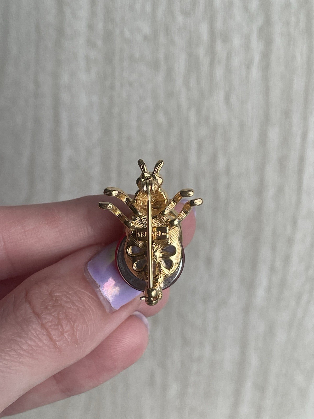 VTG Trifari Red Jelly Belly Trembler Wings Black Rhinestone Bug Bee Pin Brooch