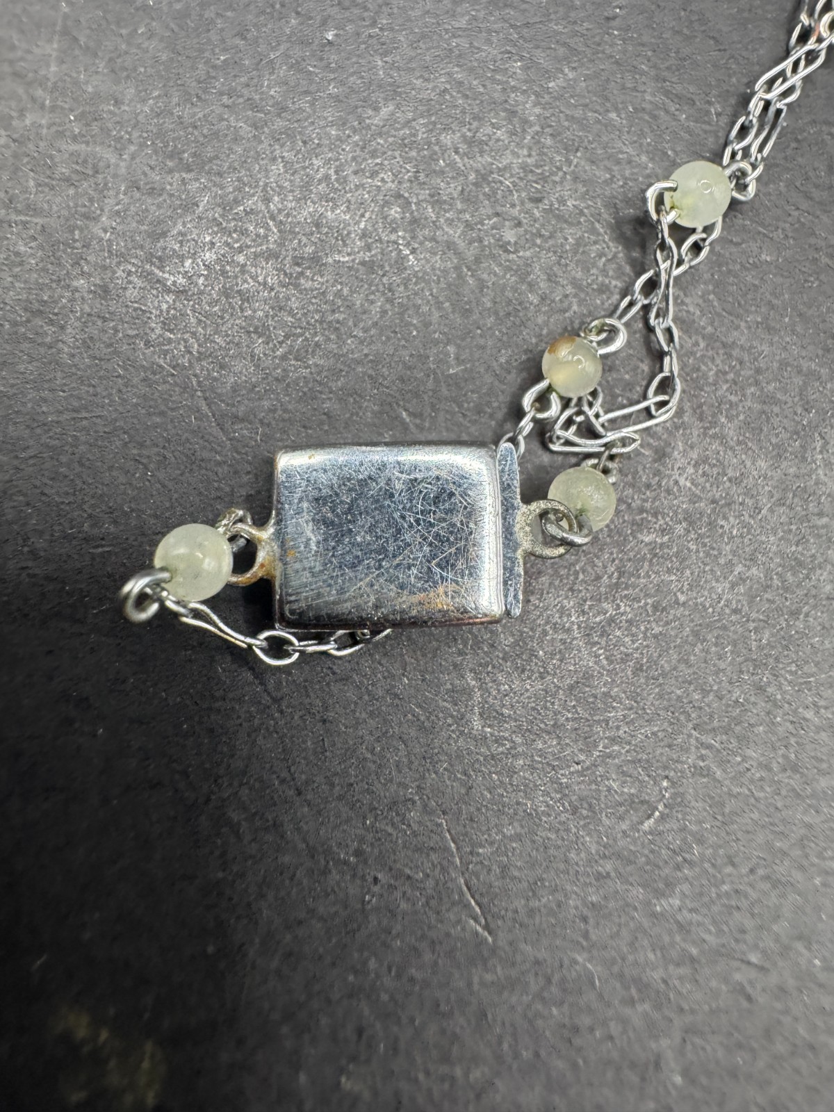 Art Deco Filigree Crystal Chain & Pendant Silver Tone