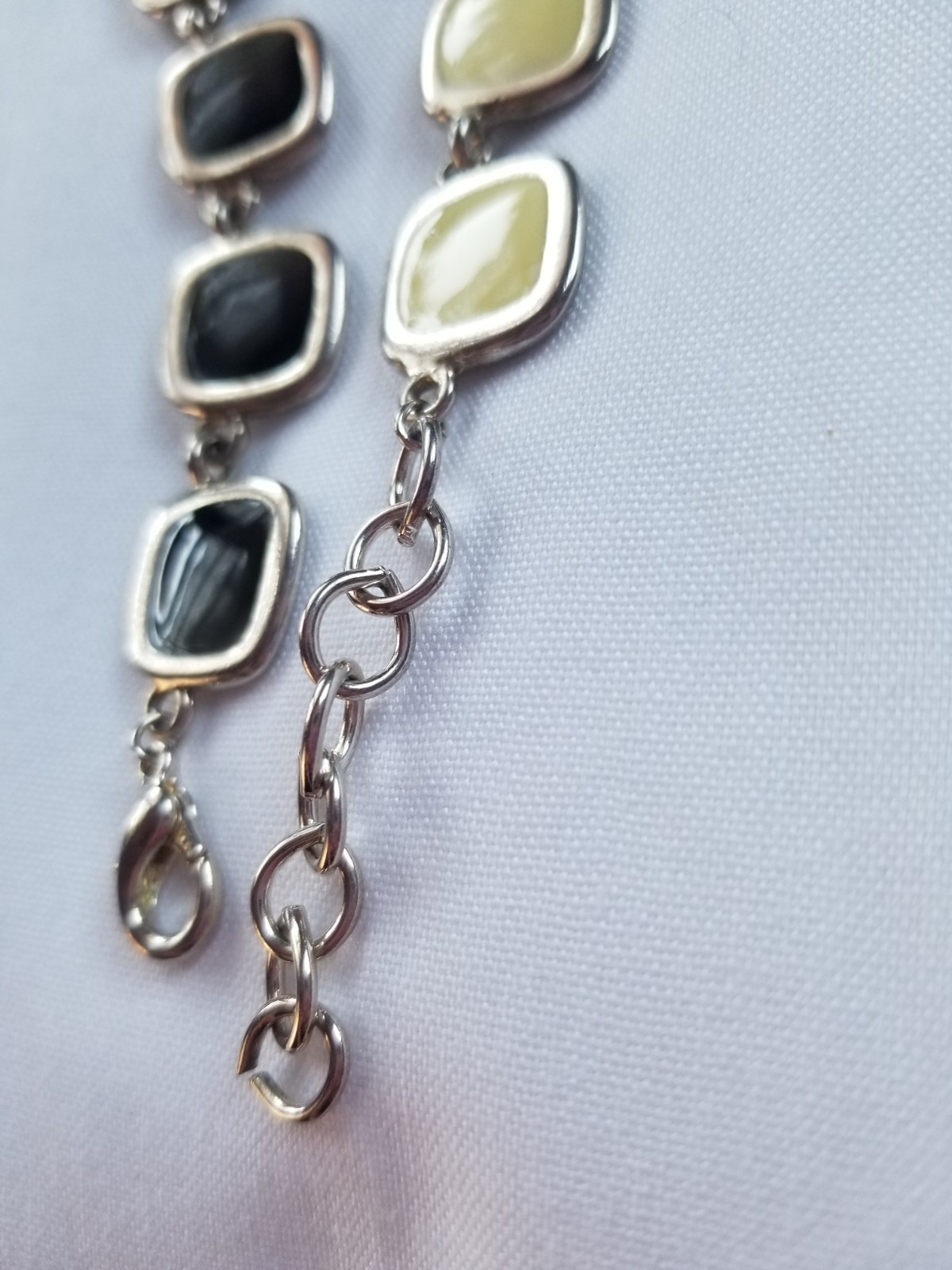 Vintage 1970s Black and Cream Enamel Geometric Necklace Reversible Silvertone