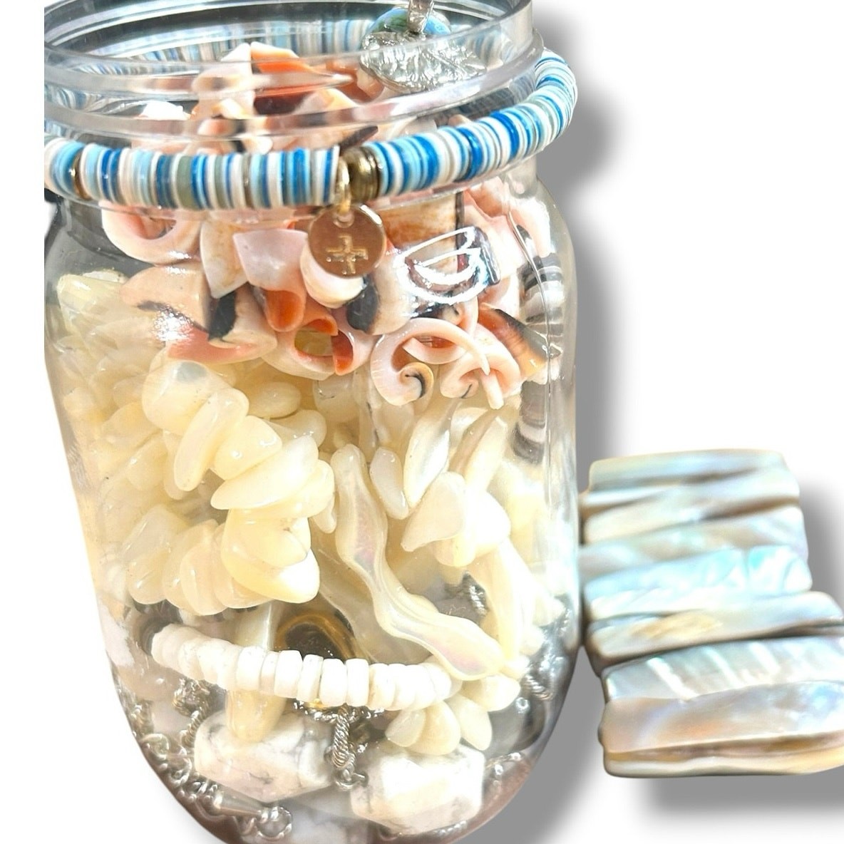 Beachy Style Stones Shells Other Ocean Vibes Mixed Jewelry Jar Good Condition