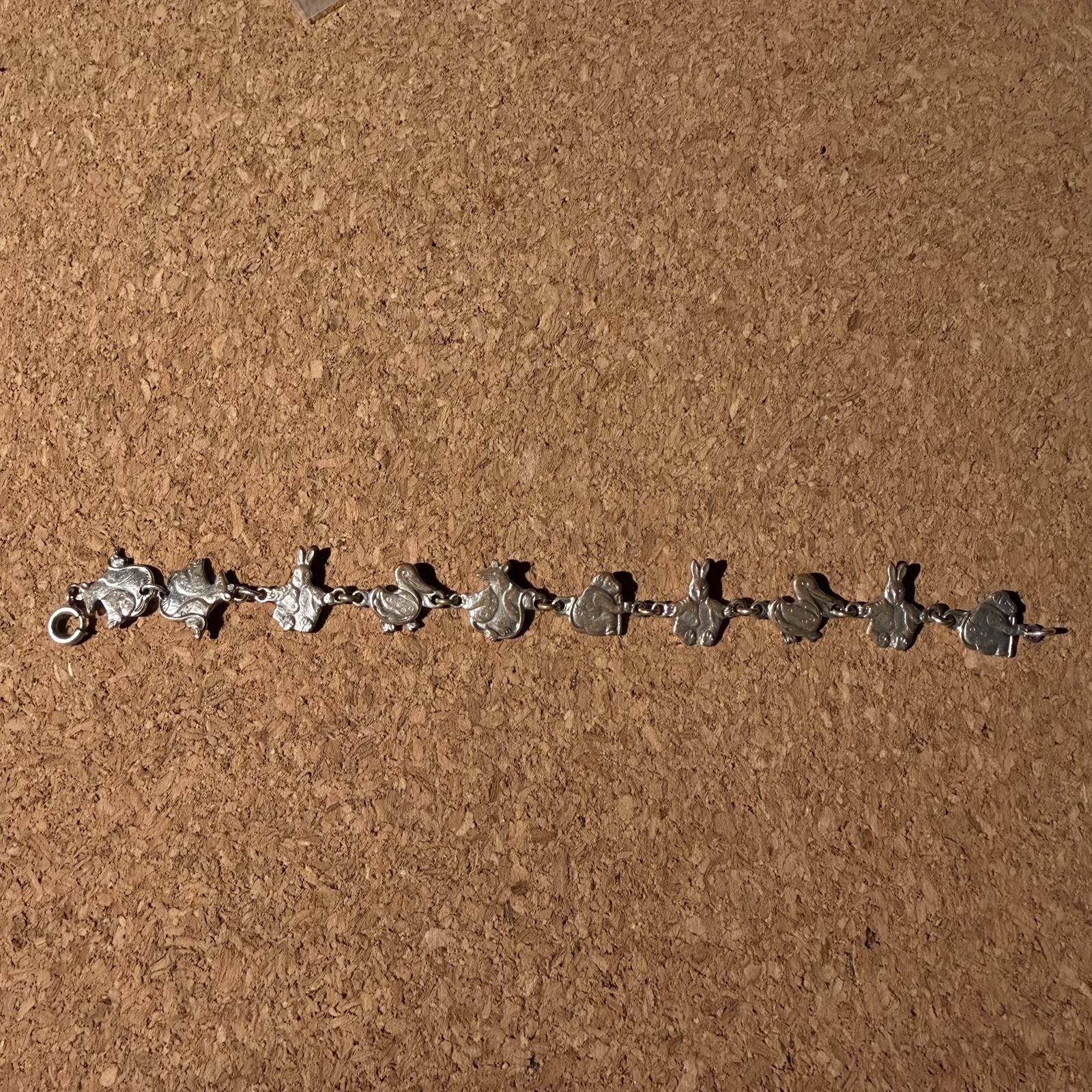 Vintage 1950s Sterling Silver Peter Rabbit Storybook Animal Link Bracelet
