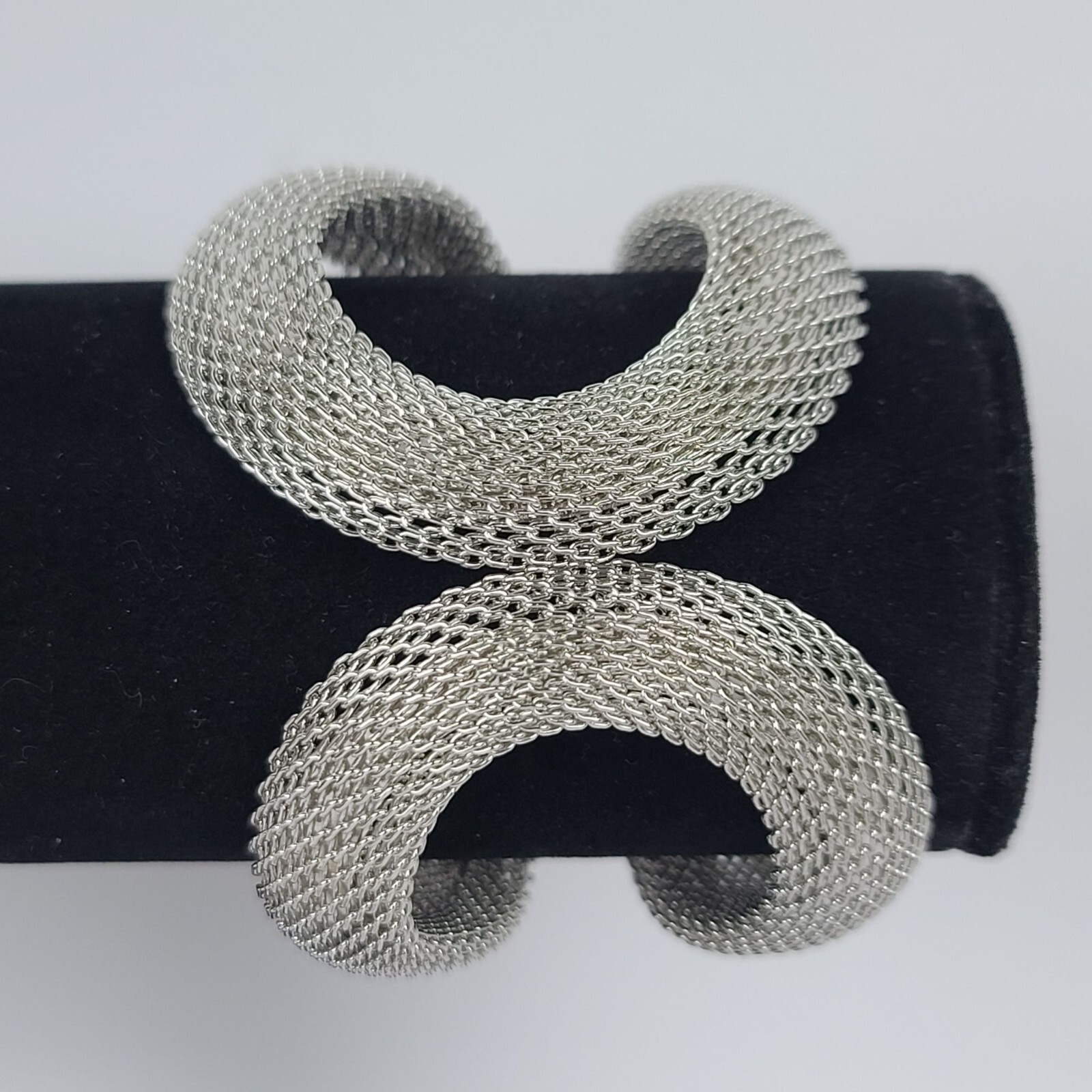 Silver Tone Double Strand Braided Sleeve Snake Chain Tube Hinged Cuff Bracelet