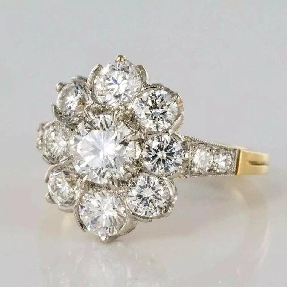 2.10Ct Art Deco Vintage Round Cut Lab Created Diamond Engagement 925 Silver Ring