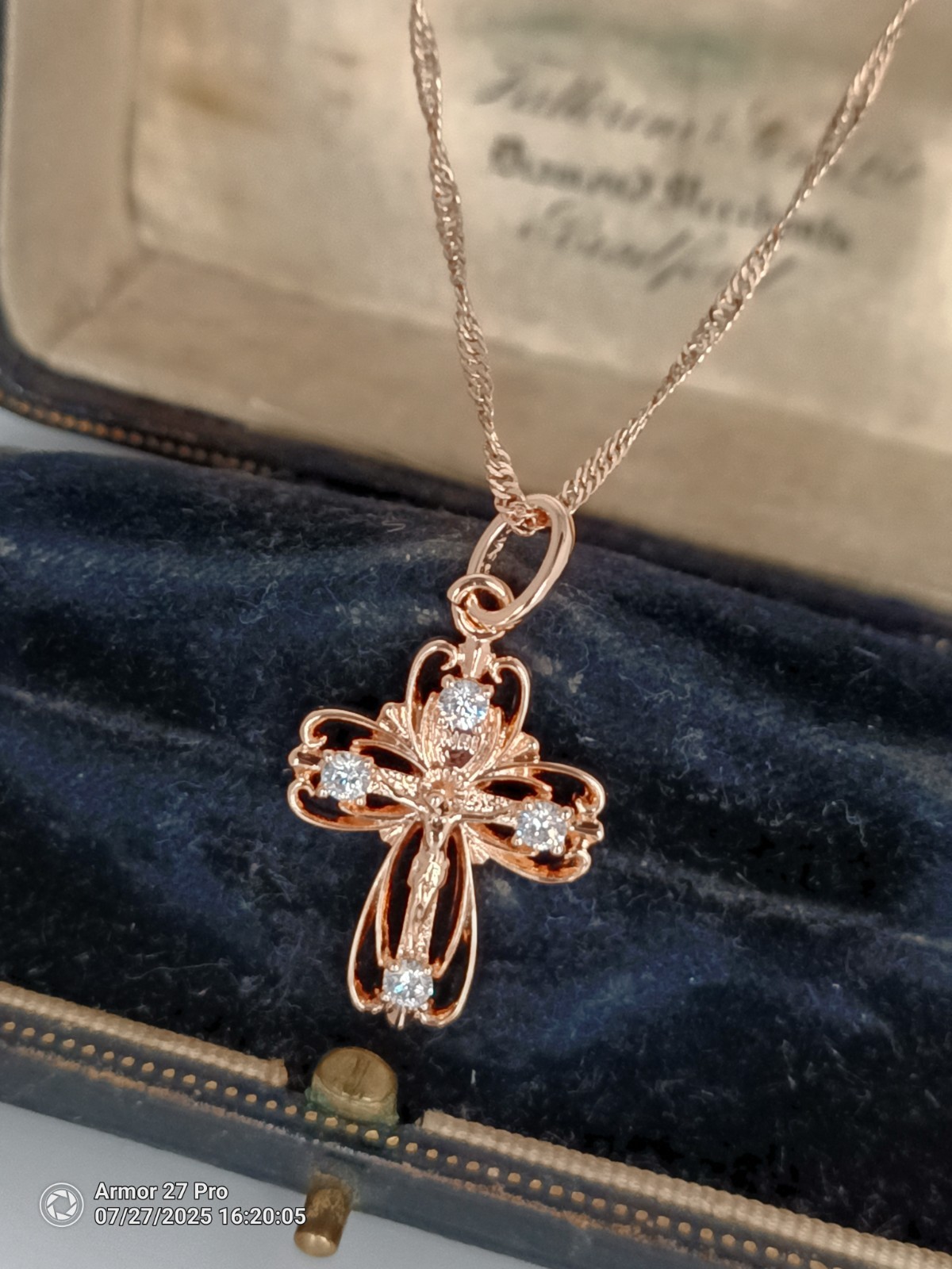 Vintage 1990-s 14 CT Rolled Gold Cross Pendant on Chain-Hallmarked 585 RG