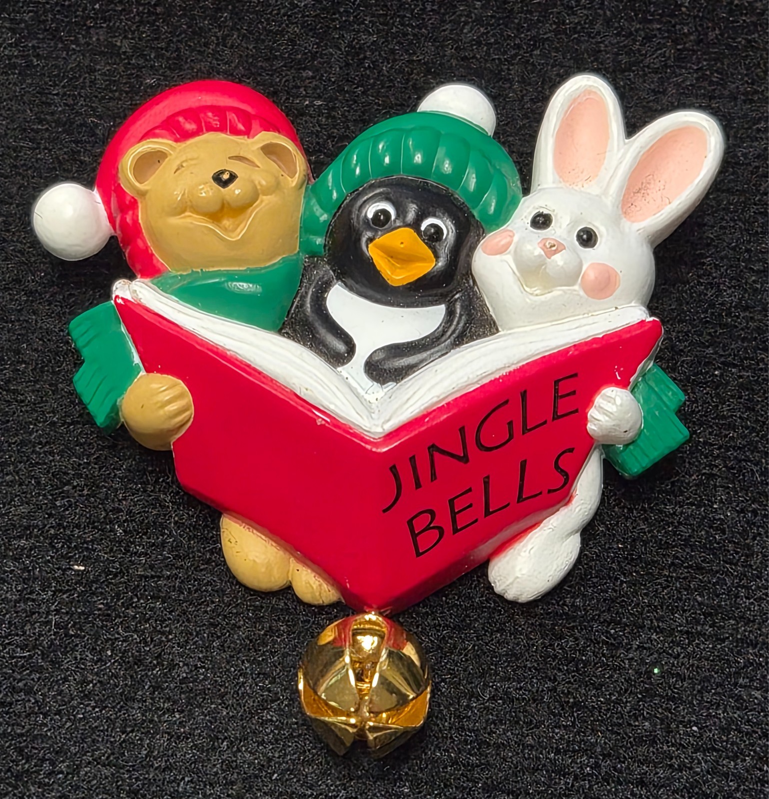 Vintage 90’s Hallmark Cards Christmas Carolers Bear Penguin Rabbit Pin / Brooch