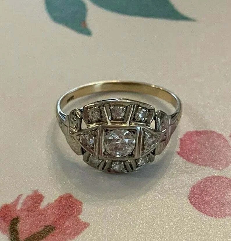 Art Deco Style Round Cut Lab Created Diamond Engagement Bride 925 Silver Ring