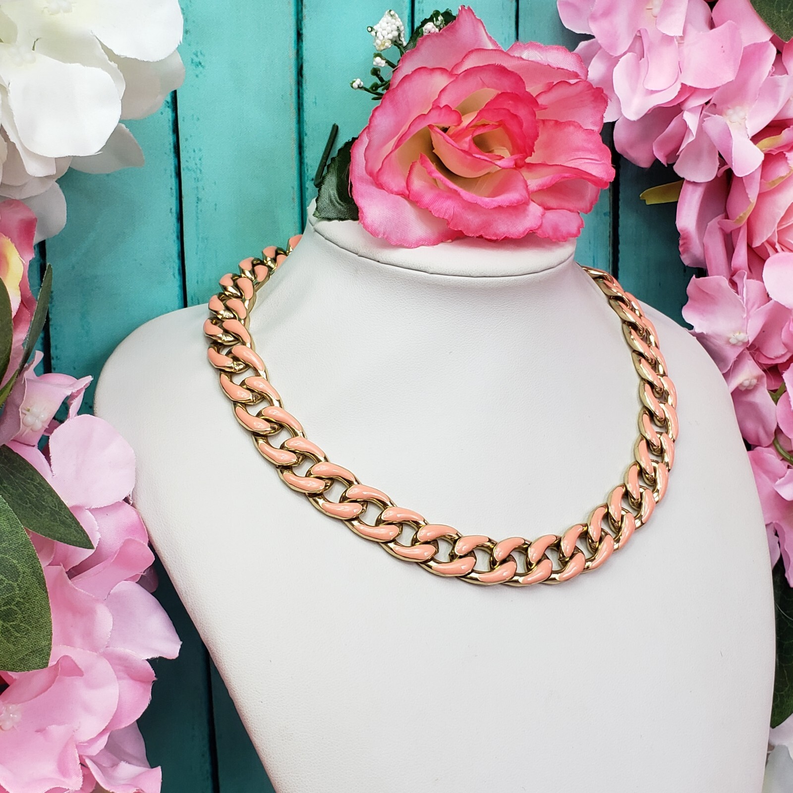 Trendy Large Enamel Cuban Link Chain Statement Necklace Chic Insta Collar