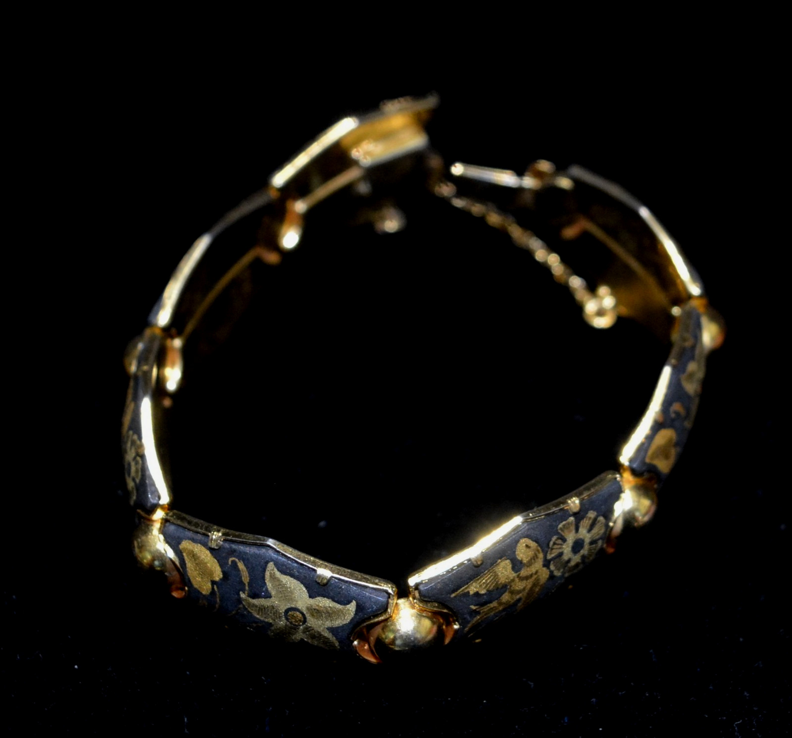 VTG Japanese Damascene Jewelry Set Bracelet Pendant Clip-On Earring INLAY