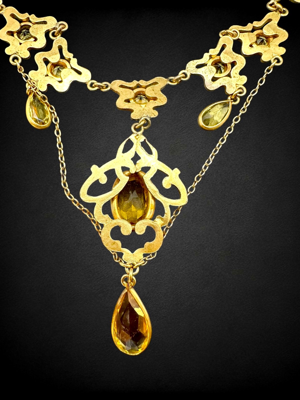 Antique Art Nouveau Goldtone Citrine Glass Festoon Choker Pendant Necklace