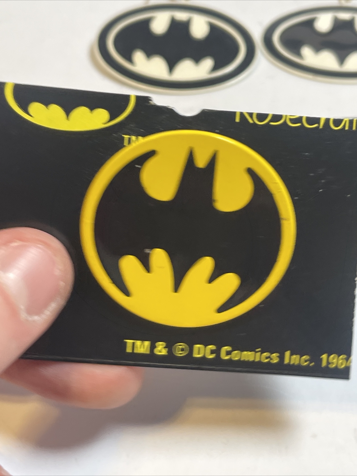 vintage batman jewelry lot 2 pair earings 1 button pin 1964 DC Comics Metal Rare