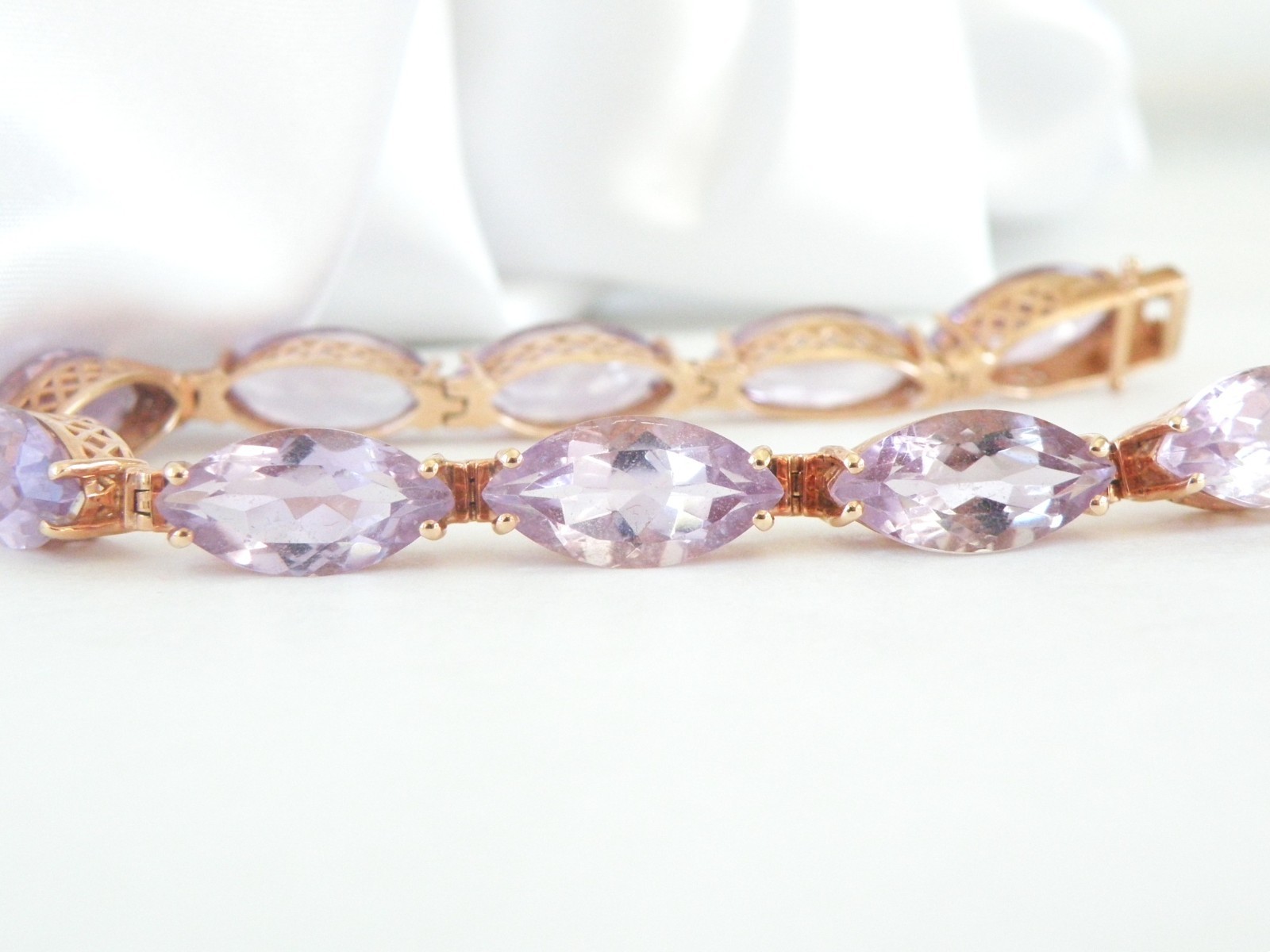 Sterling Silver 925 Rose Gold on Natural Rose de France Amethyst Bracelet 7.5″