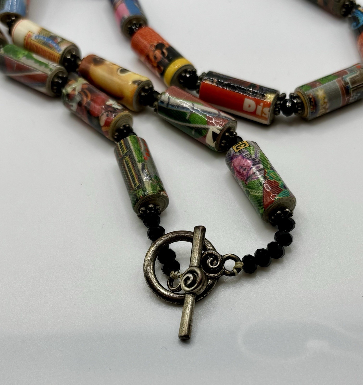 Vintage African Paper Beads Necklace Multi Colored 24” Long