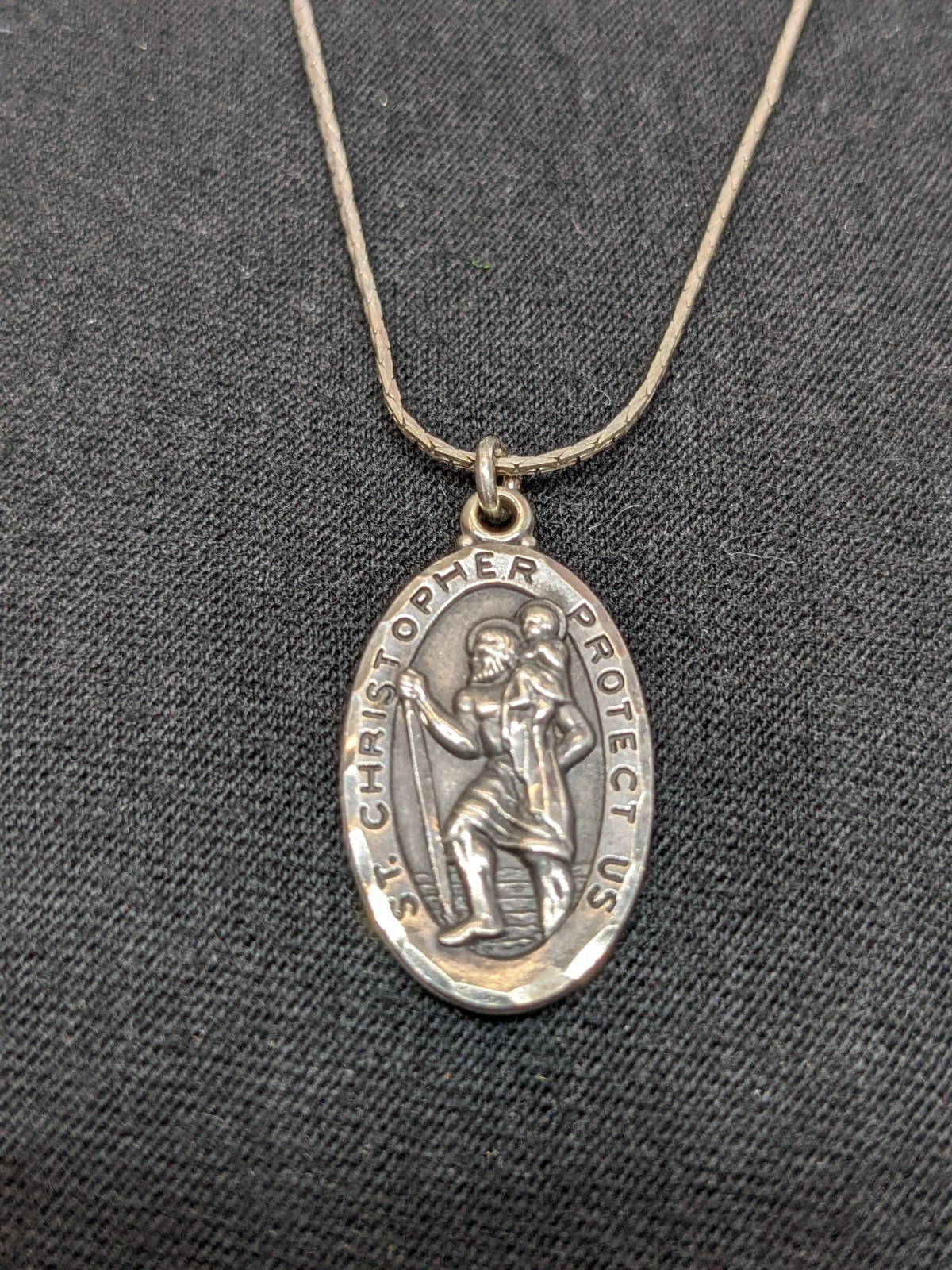 Vtg Sterling Silver St Christopher Pendant Catholic Charm 25″ Danecraft Necklace