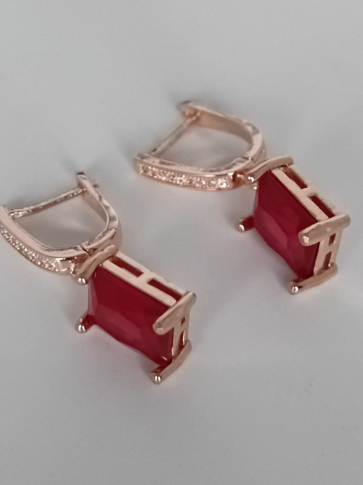 Vintage 1990-s 14 Ct Rolled Gold Ruby / Zircons Earrings-Tested for 585 RG