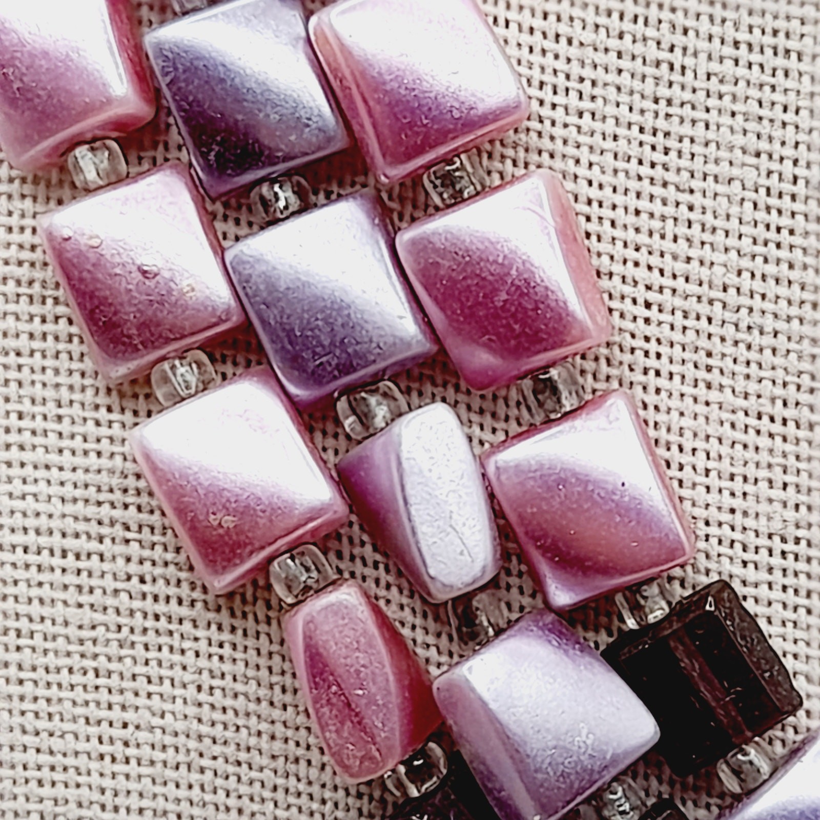 Vintage Japan 1950s Pink Lavender Pearl Finish 3 Strand Necklace 17”