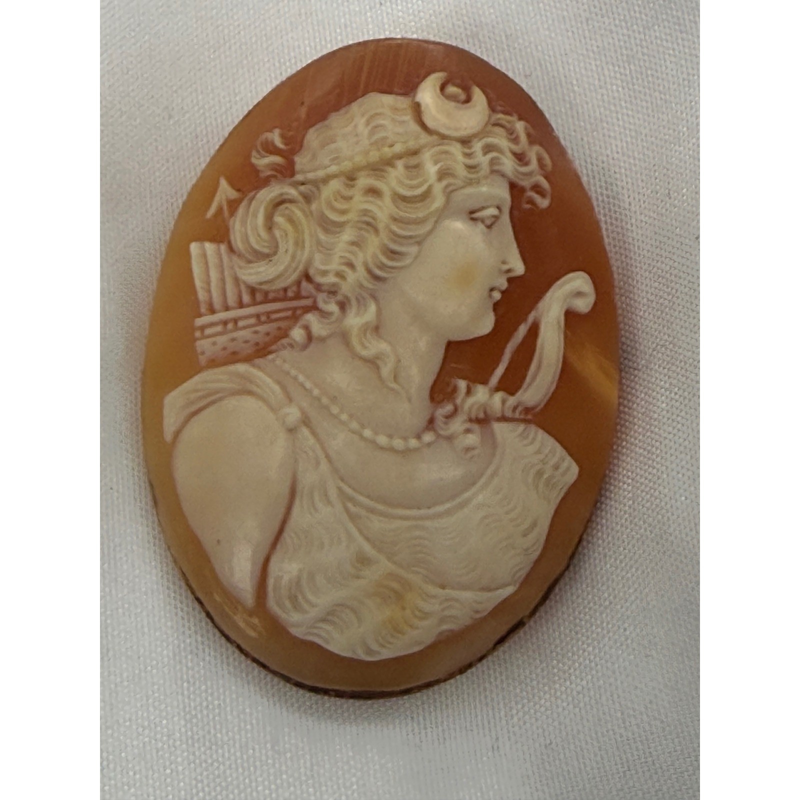 Artemis Diana the Huntress Antique Hand Carved Shell Cameo Loose Oval Cabochon
