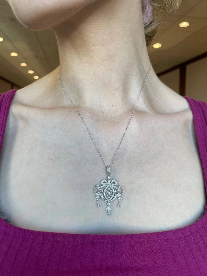 2Ct Art Deco Style Lab Created Diamond Engagement Gift 14K White Gold FN Pendant