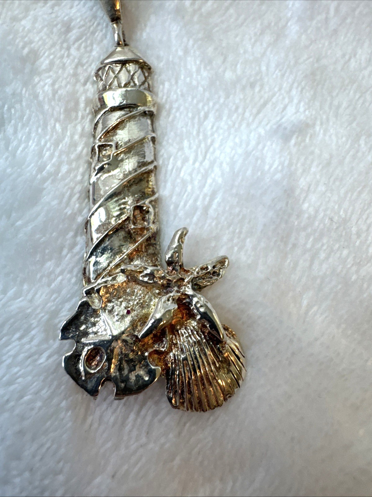 VTG Silver 18KGP herringbone chain 90s lighthouse starfish beach pendant cruise