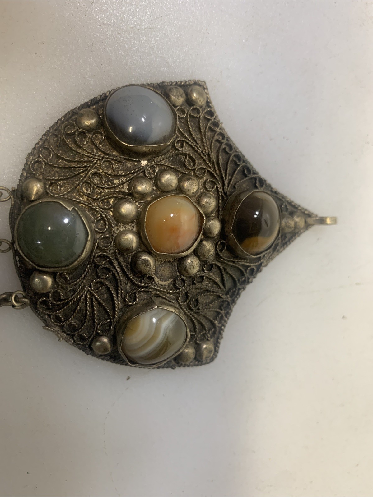 Unique Vintage Tibetan Agate Stone Brass Tone Pendent No Chain