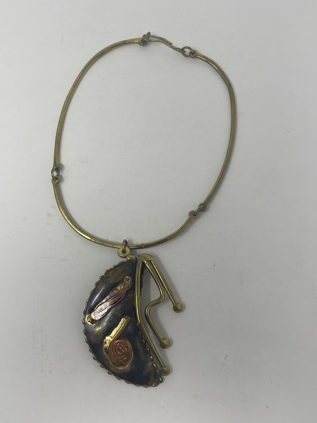 VTG South African Mixed Metal Choker Necklace Brass Copper Brutalist Modernist