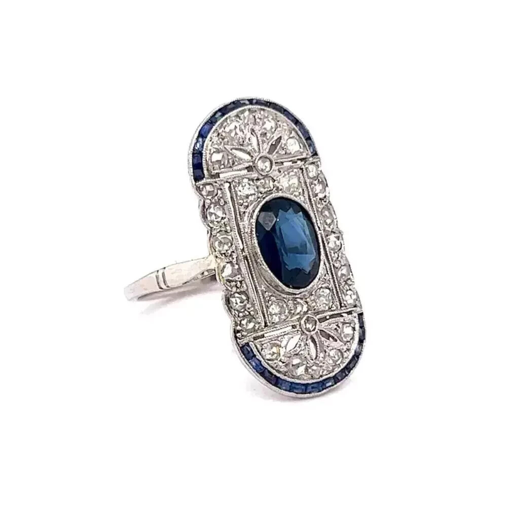 2.8Ct Art Deco Vintage Style Lab Created Sapphire Wedding 14K White Gold FN Ring