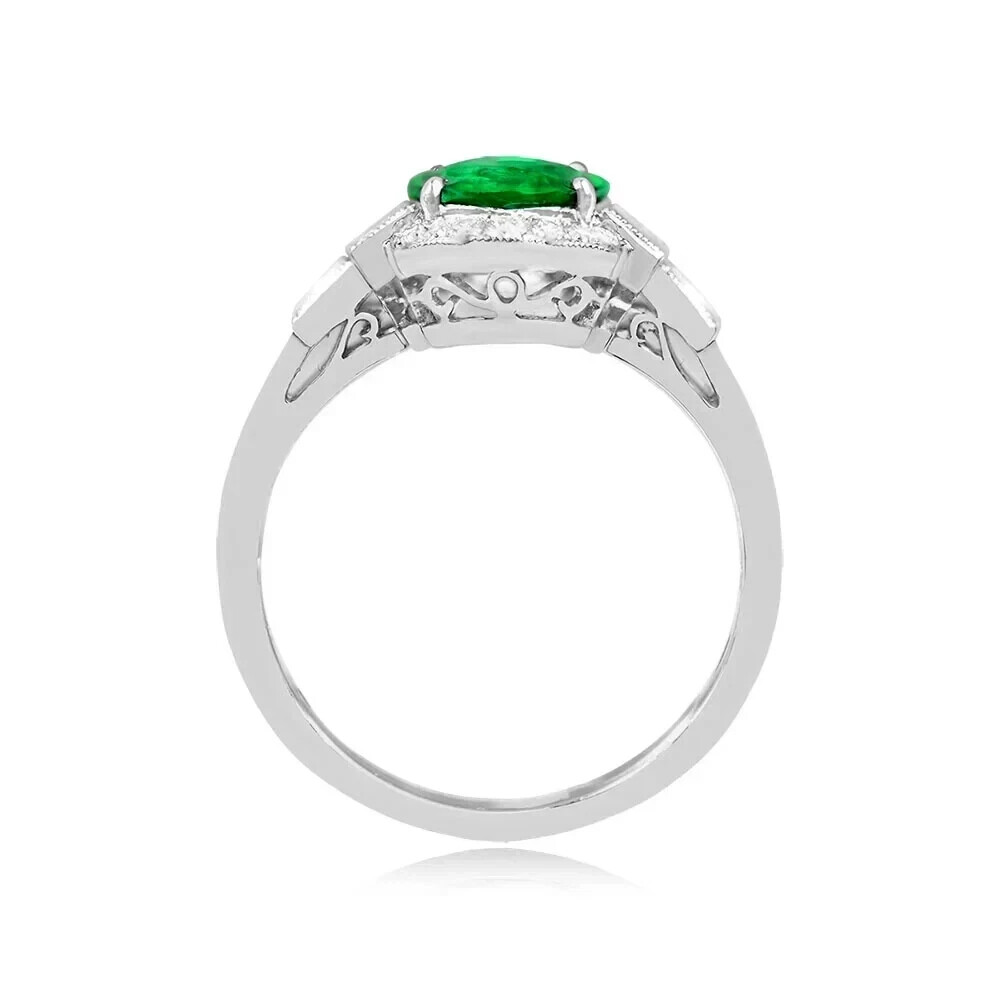 4.25Ct Art Deco Style Lab Created Emerald Engagement 14K White Gold Finish Ring
