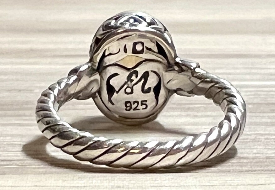 Vintage Designer Signed M ID Sterling Silver Twisted Cable Citrine Ring, Size 5