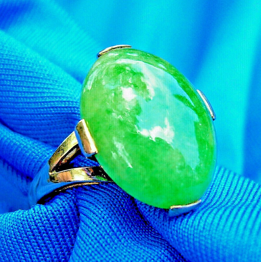 Original EARTH MINED Green Jadeite JADE Deco Engagement Ring 14K GOLD Solitaire